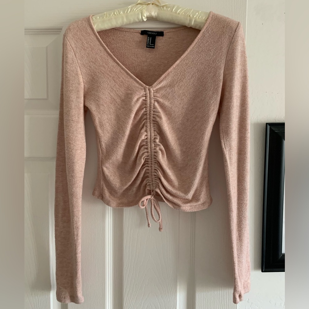 Forever 21 Pink Ruched Long Sleeve Top